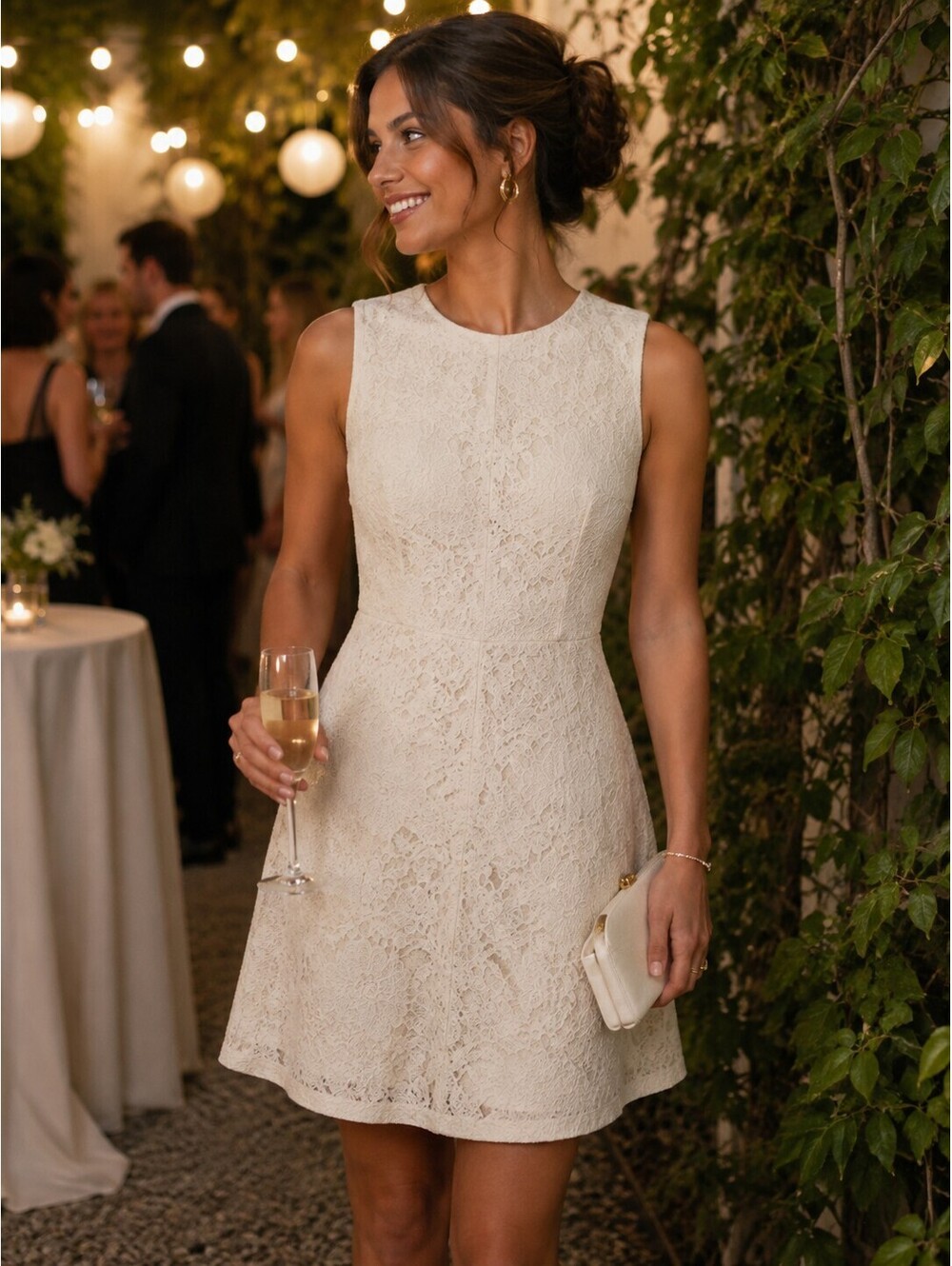 H&M | Sz 12 | White lace sleeveless V-neck dress